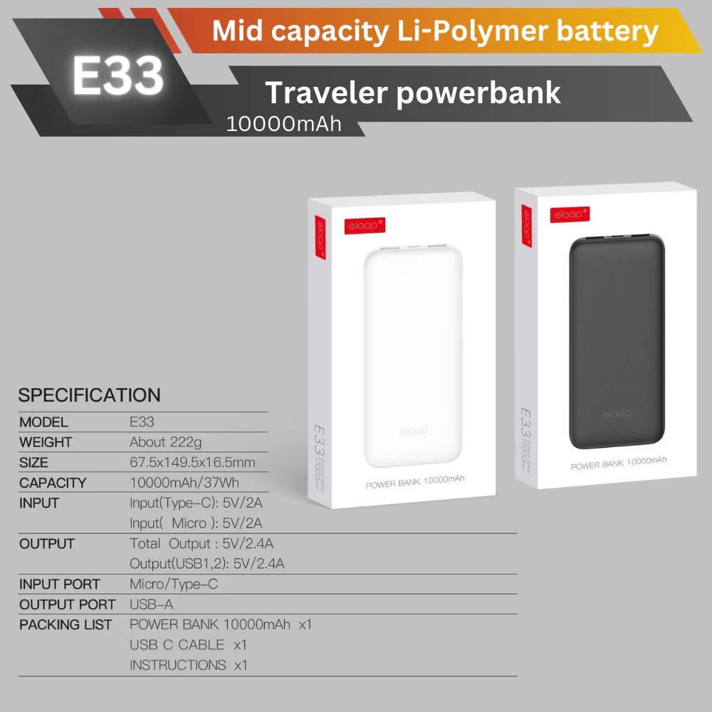 P-Bank 10000 mAh ORSEN/ELOOP (E33) (ของแท้)