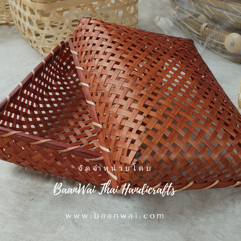 กล่องชะลอมสาน กล่องไม้ไผ่สาน สีน้ำตาล