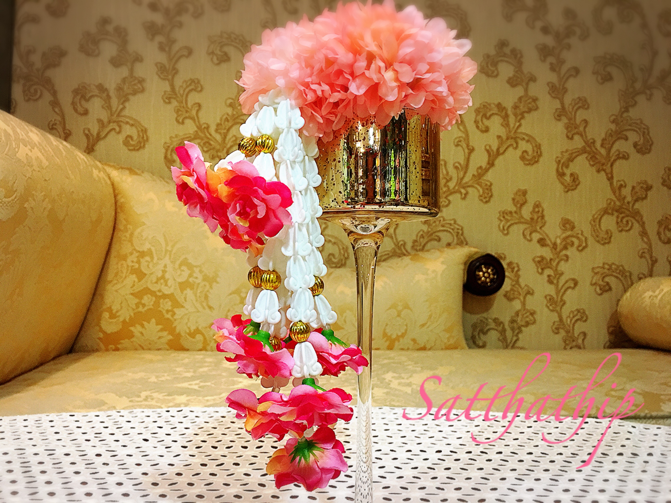 พวงมาลัยผ้า - พวงมาลัยดอกมัม ประดิษฐ์ - พวงมาลัยถวายศาลพระภูมิ - Fabric Garland