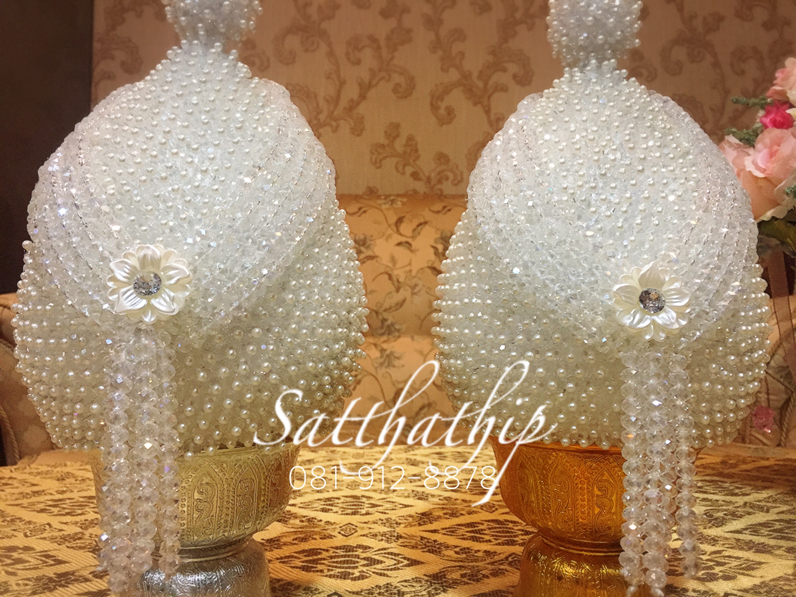 พานพุ่ม - พานพุ่มสักการะ - พานพุ่มคริสตัล สีขาว - Phan bush