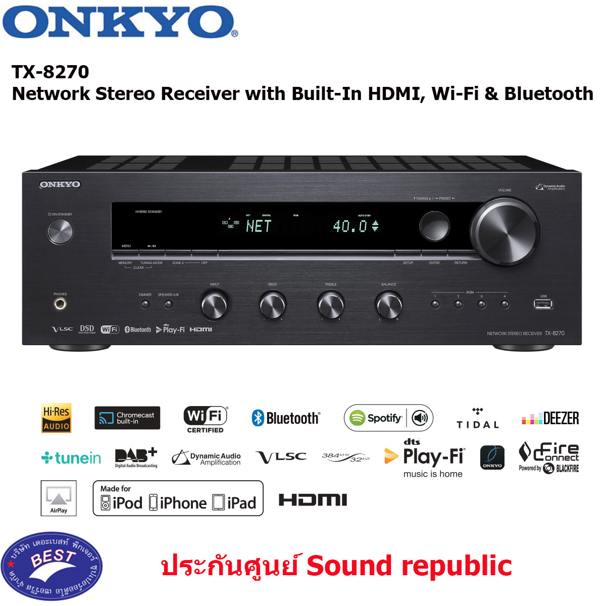 Onkyo TX-8270 Network Stereo Receiver with Built-In HDMI, Wi-Fi & Bluetooth