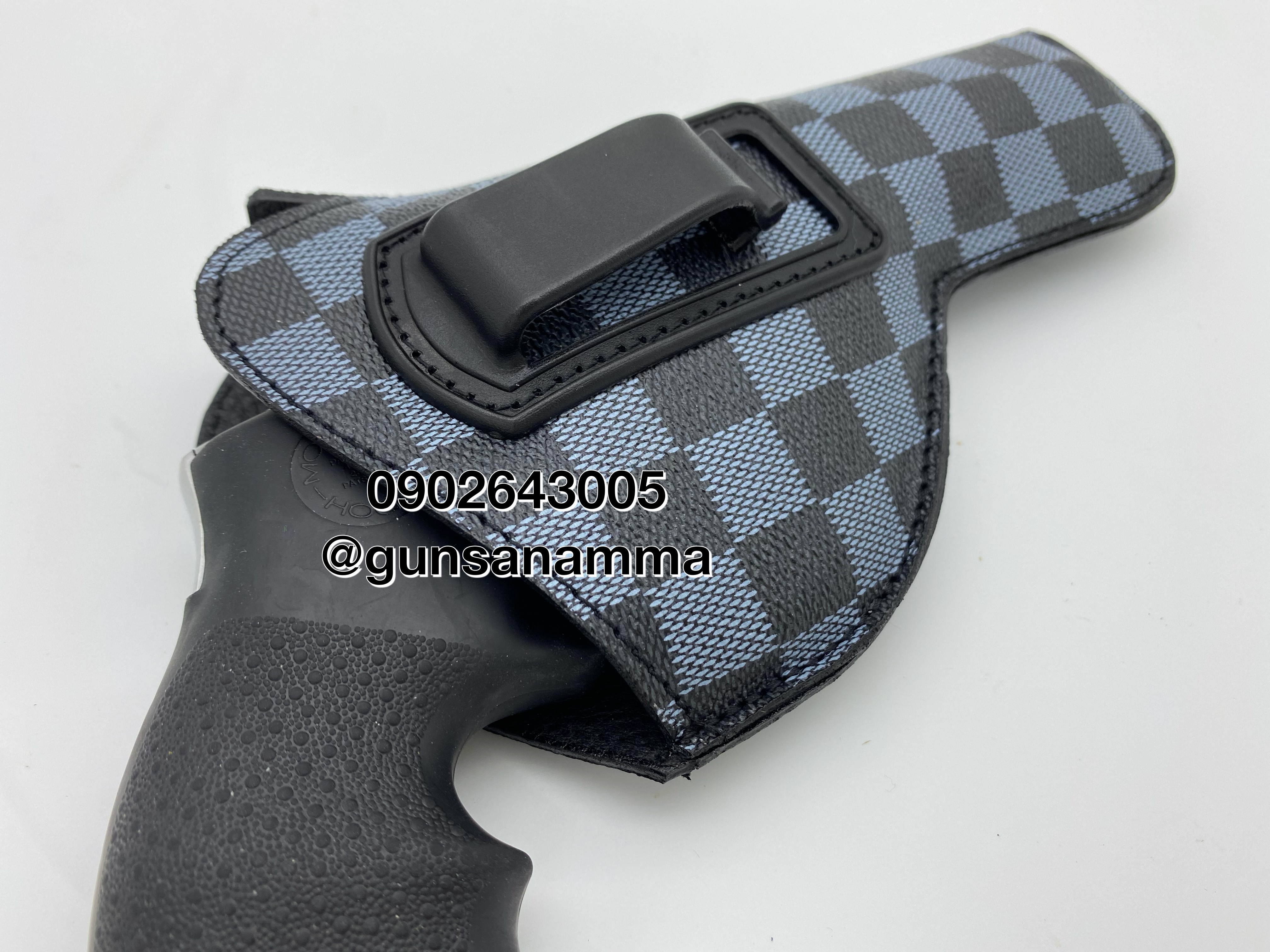 ซองพกในหนังตารางน้ำเงิน ออโต้-ลูกโม่ มีครบทุกรุ่น (ถนัดขวา)