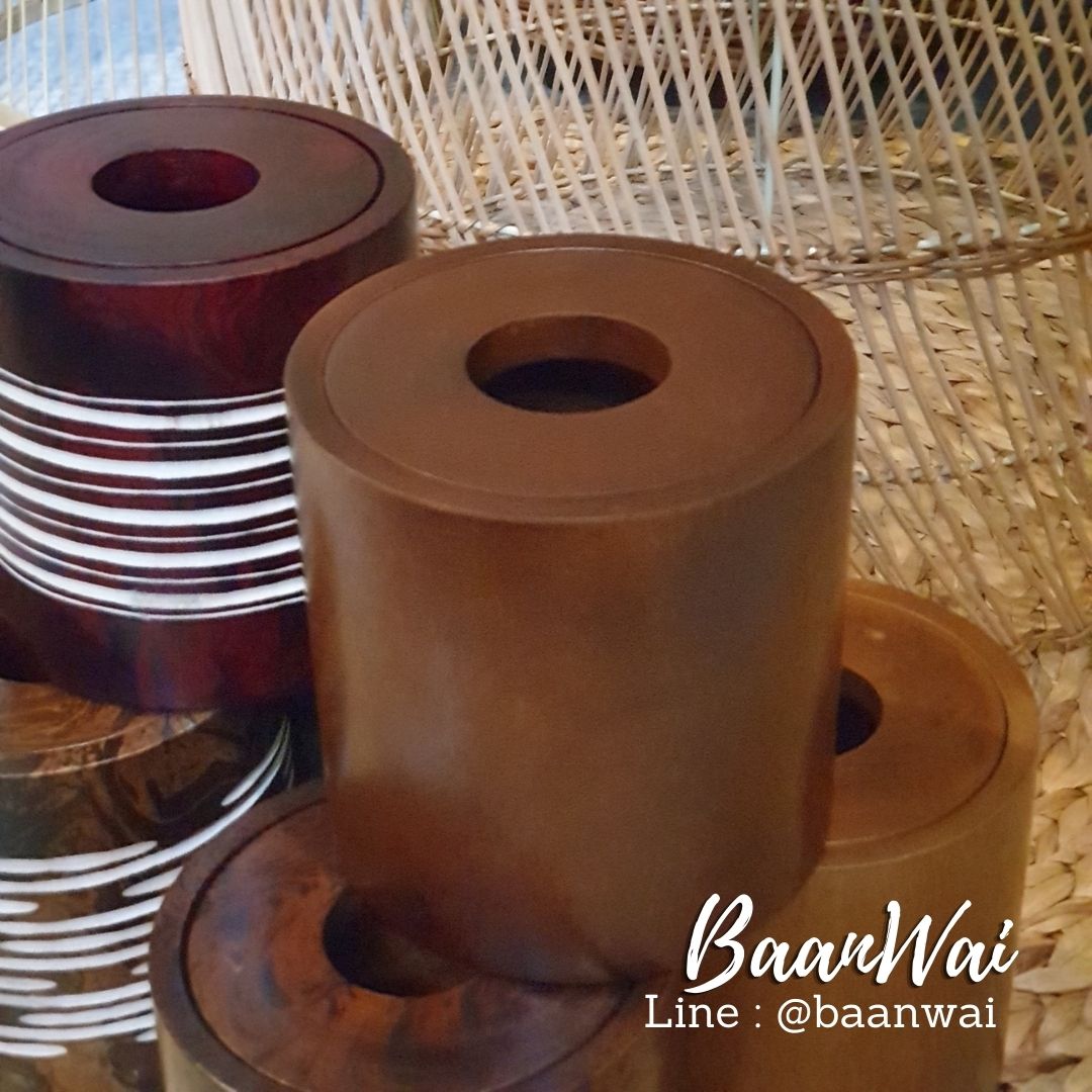 กล่องทิชชูไม้มะม่วง ทรงกลม