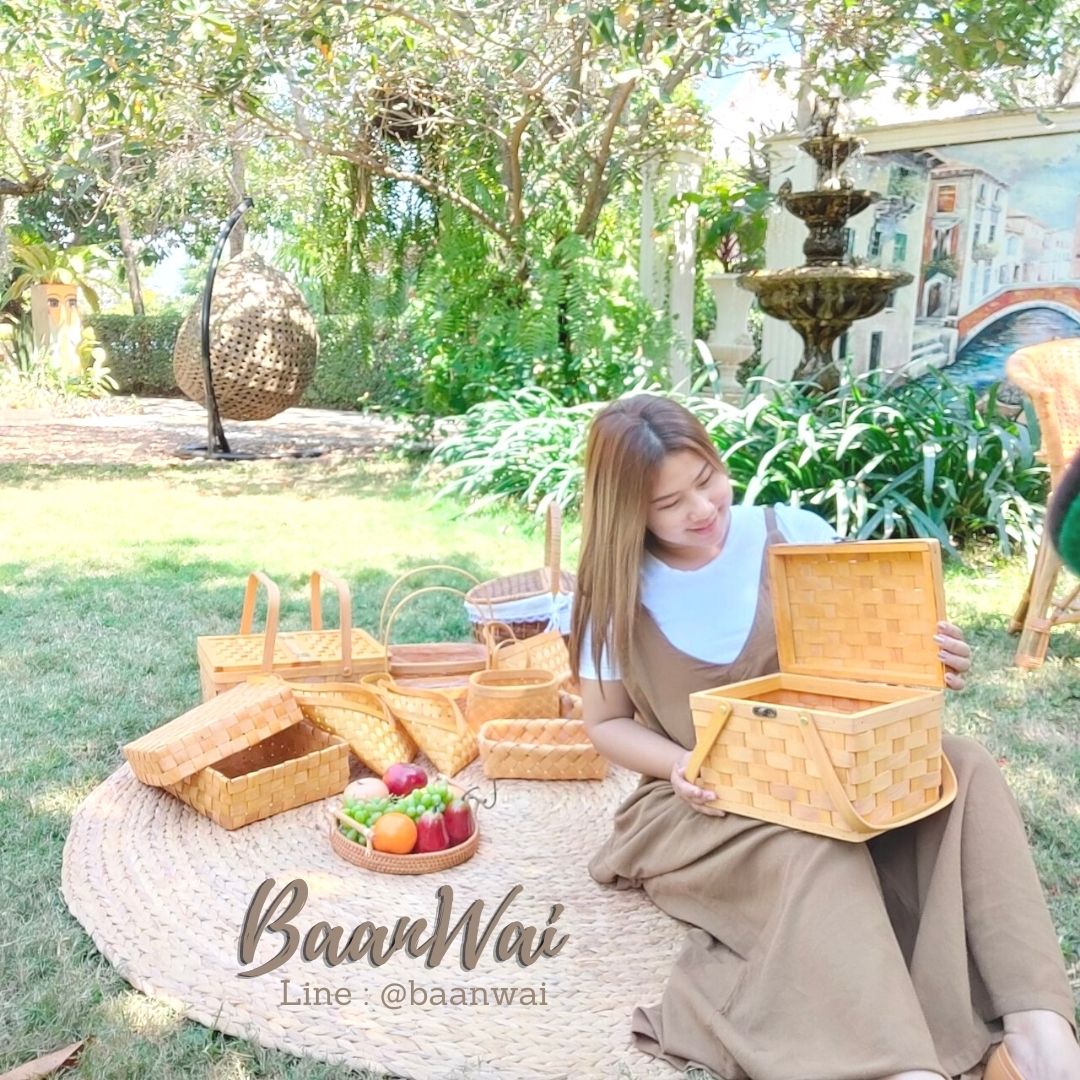 ตะกร้าไม้สาน ตะกร้าปิคนิค ตะกร้าปิคนิคไม้สาน ปิคนิคสาน ปิคนิค