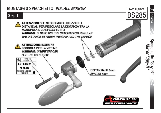 Rizoma - กระจกมองหลัง (รุ่น Spy R) สำหรับรถทุกรุ่น ข้างละ