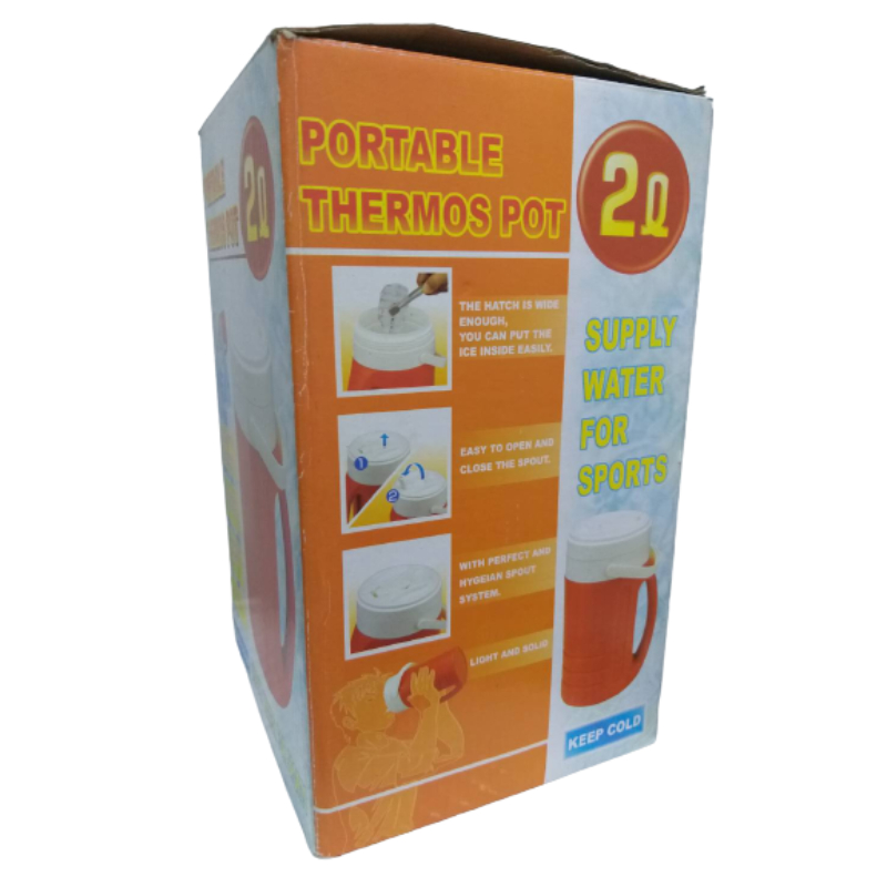 กระติกน้ำ ความจุ 2 ลิตร Cool&Hot แบบพกพา มีหูจับและหูหิ้ว เก็บความเย็นหรือร้อน ไม่ต่ำกว่า 8 ชั่วโมง ฝาปิดแน่นเปิดดื่มได้ทันที น้ำหนักเบาแต่แข็งเรงทนทาน ตามมาตรฐาน JIS ของญี่ปุ่น