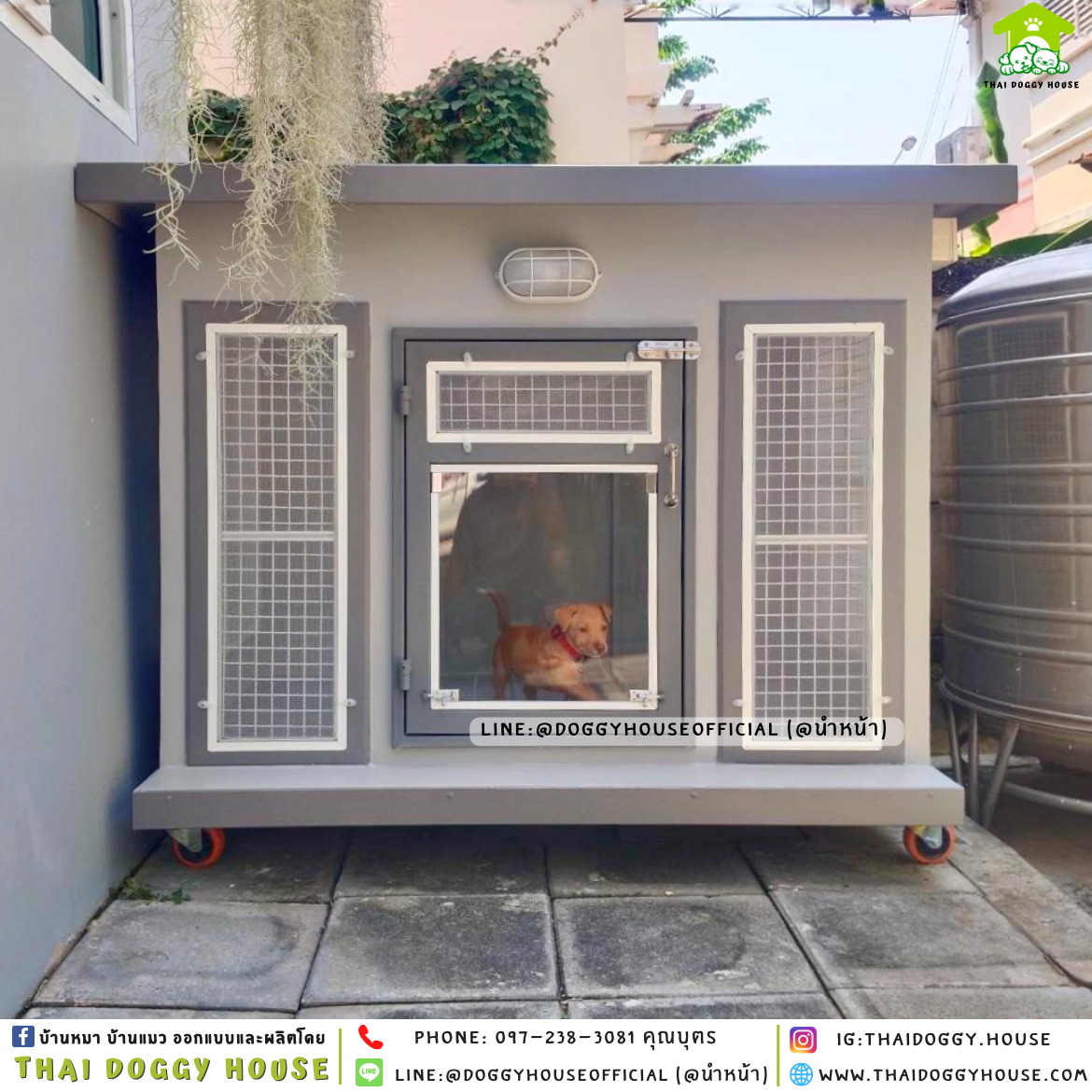 บ้านหมา ติดพัดลม มีมุ้งลวด + ตะแกรงเหล็ก แบบบ้าน 𝐁𝐨𝐱 𝐬𝐭𝐲𝐥𝐞