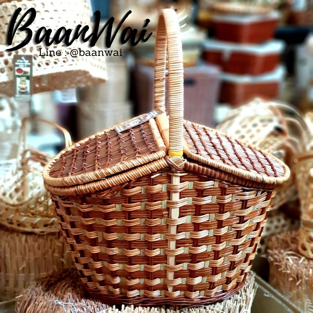 ตะกร้าปิคนิค ตะกร้าทรงรี ตะกร้าสาน ตะกร้าต้นเฟิร์น