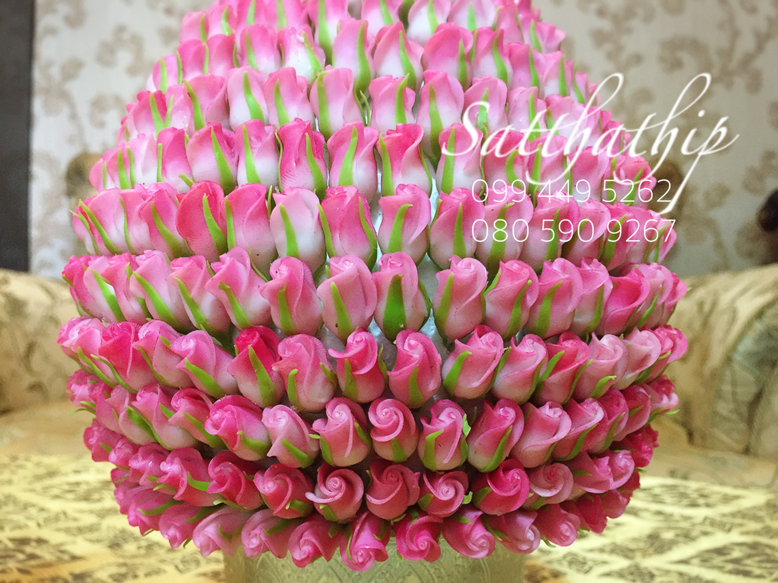 พานพุ่มกุหลาบ ประดิษฐ์จากดิน [7 นิ้ว 3,500 บาท/คู่]