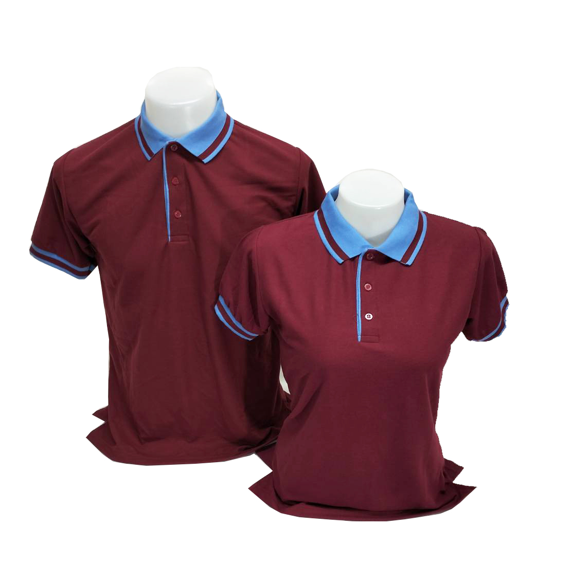 เสื้อโปโล สีเลือดหมู TC แขนจั๊ม ปกสีฟ้าครามลายเส้นสีเลือดหมู