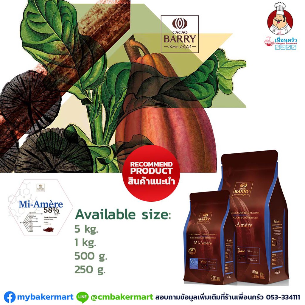 โกโก้แบรี่ ช็อคโกแลต Cacao Barry Mi-Amere 58% Chocolate แบ่งบรรจุ 1 KG.(05-3380-01)