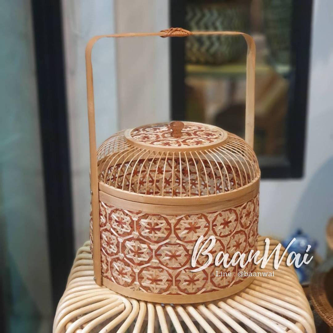 ปิ่นโตไม้ไผ่ ลายพิกุล ขนาด 12 นิ้ว รุ่นฝากรงนก