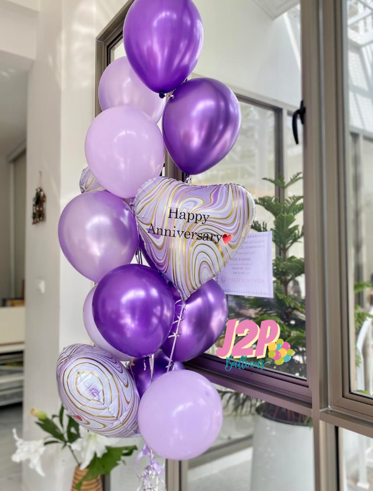 ลูกโป่งครบรอบHappy anniversay balloons Purple & pastel purple heart foil balloons set