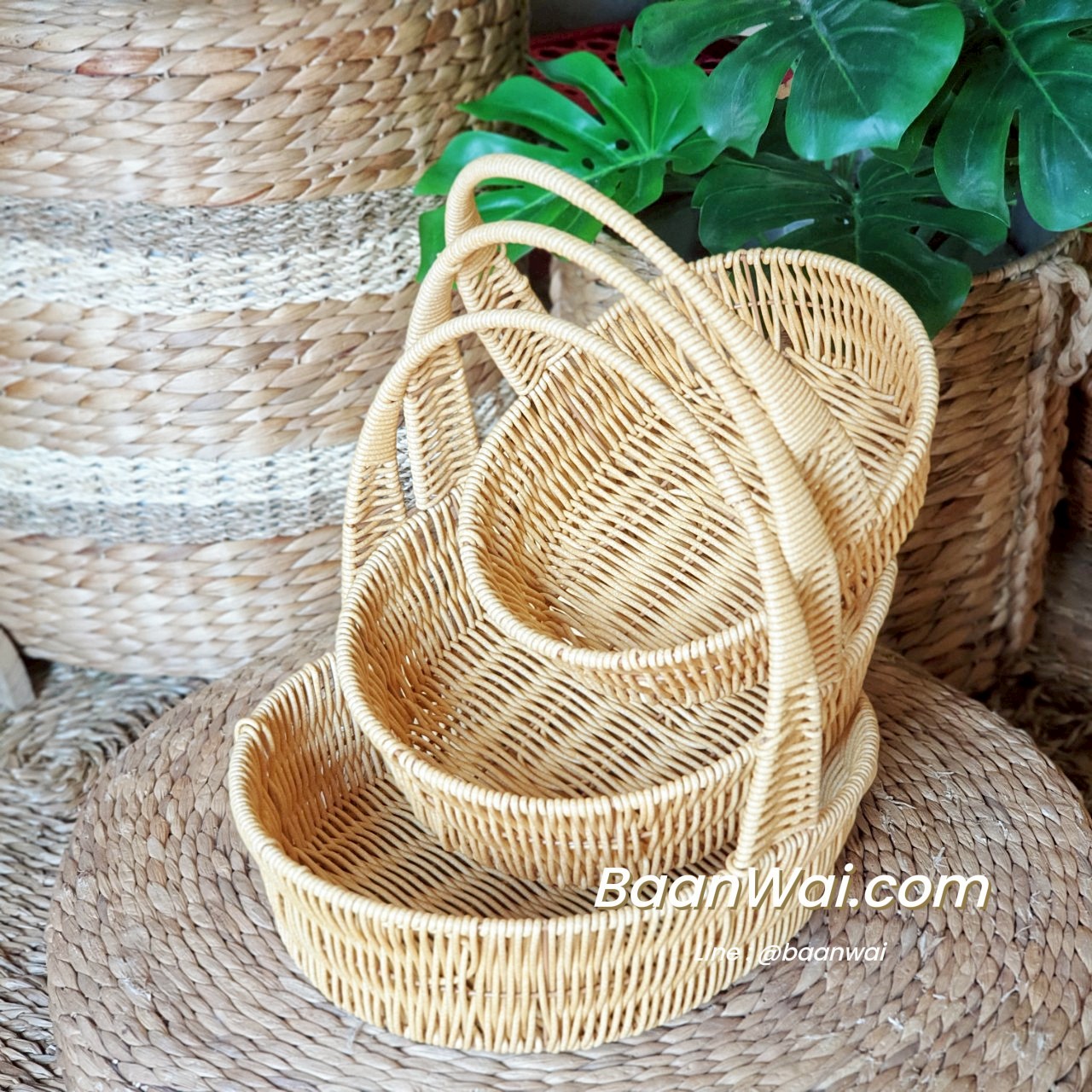 กระเช้าหวายเทียม ทรงรี