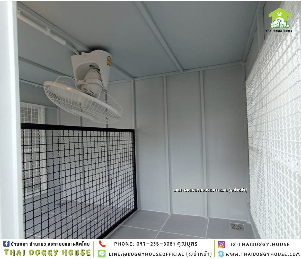 บ้านหมา ติดพัดลม มีมุ้งลวด+ตะแกรงเหล็ก แบบบ้าน 𝐁𝐨𝐱 𝐬𝐭𝐲𝐥𝐞