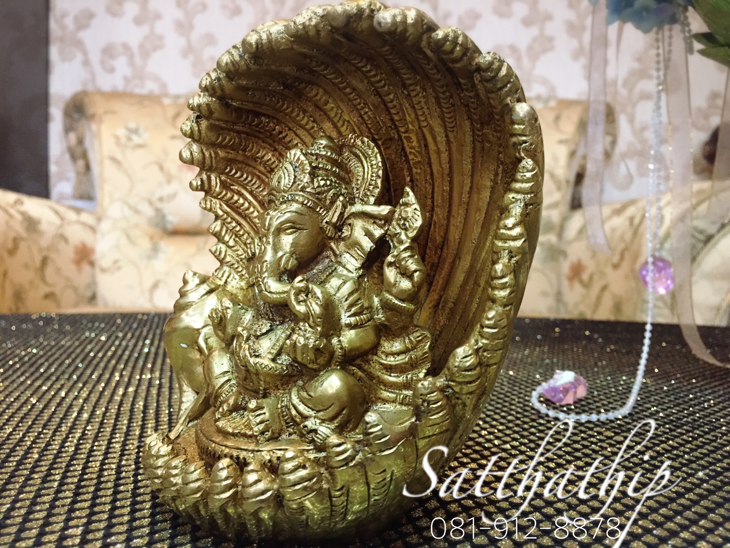 พระพิฆเนศปาง พระรีนาโมจัน คณปติ ประทับหอย (Runamochana Ganapati) (ทองเหลือง) ผลิตและนำเข้าจากอินเดีย - Ganesha: Lord of Success