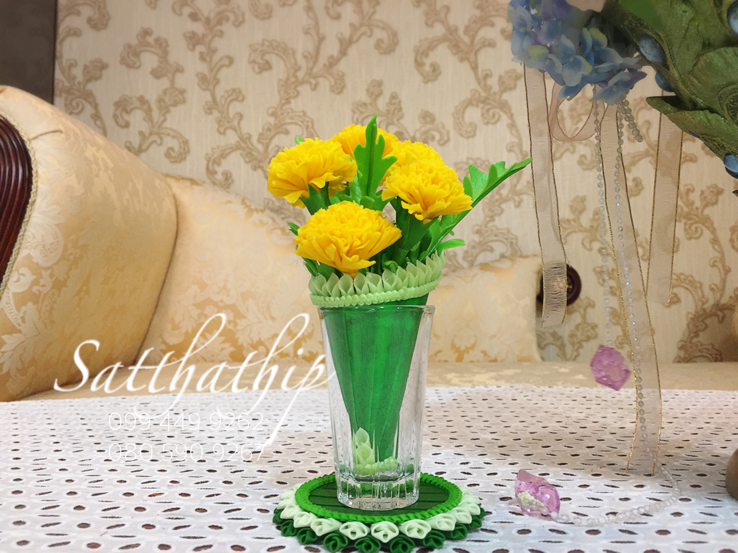 ชุดกรวยดอกดาวเรือง พร้อมถาดประดิษฐ์จากดิน - ดอกดาวเรือง - Marigold