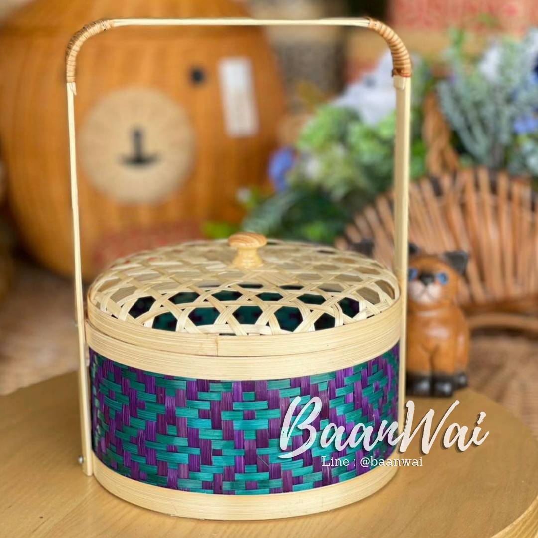 ปิ่นโตไม้ไผ่ ลายข้าวหลามตัด ขนาด 8*4 นิ้ว