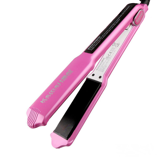 Kemei Heat Pro ION เครื่องหนีบผม ความร้อนสูง ทัวร์มาลีนเซรามิกแผ่นกว้าง KM-1088 ร้อนเร็ว ปรับอุณหภูมิดิจิตอล 150-230 องศา จอ LCD ปุ่มสัมผัส - สีขาว