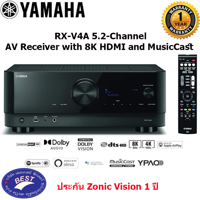 Yamaha RX-V4A 5.2-Channel AV Receiver with 8K HDMI and MusicCast
