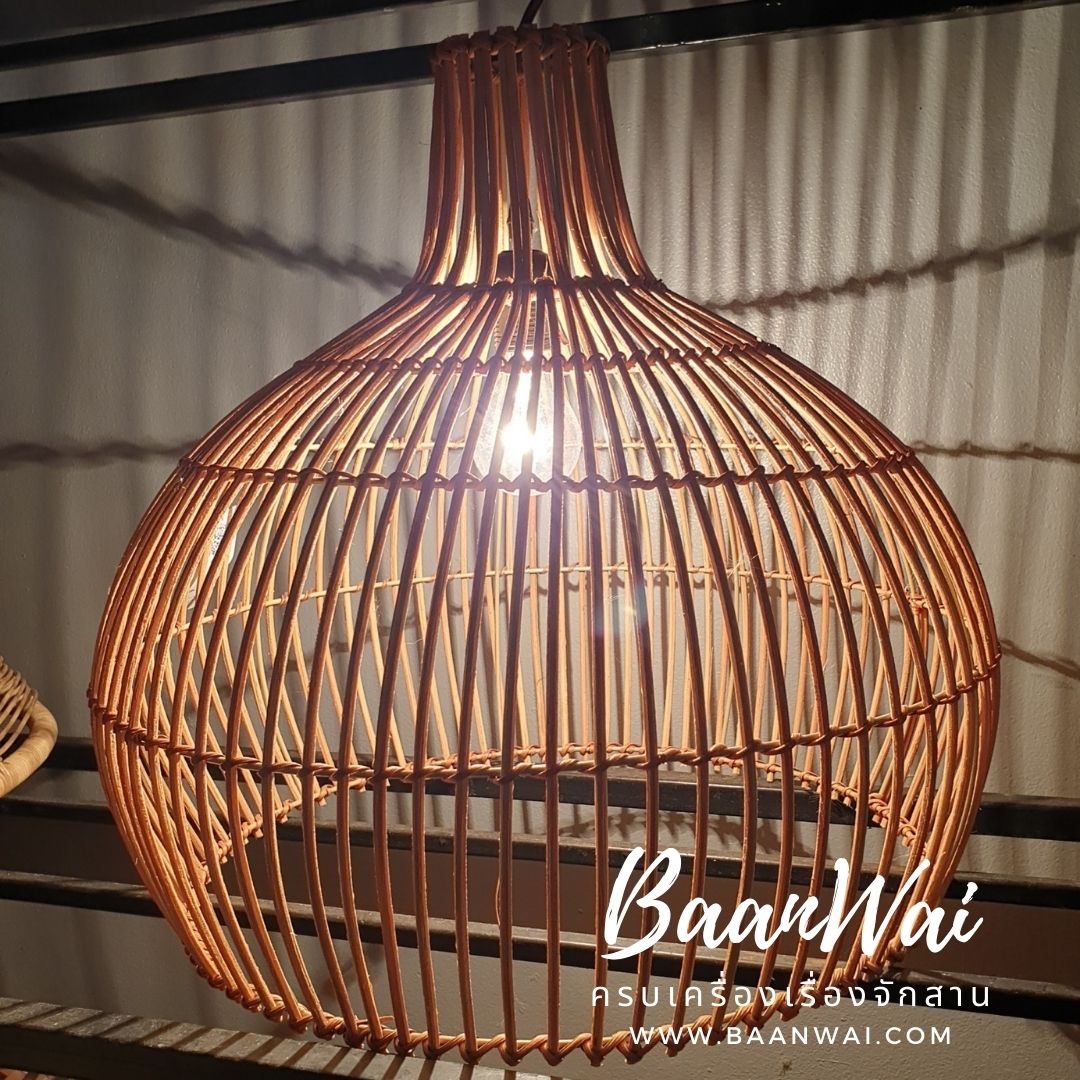 โคมไฟตกแต่ง โคมไฟหวาย โคมไฟทรงน้ำเต้าลายตรง