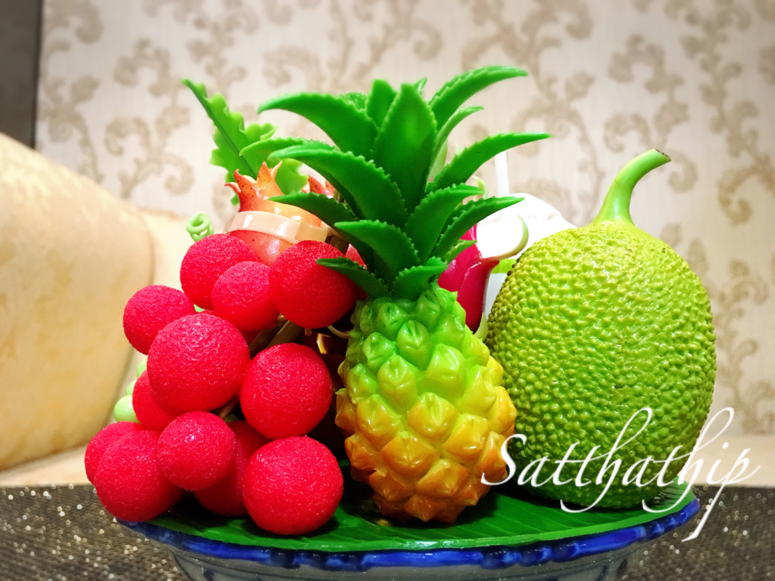 พานผลไม้ (9 อย่าง) ประดิษฐ์จากดิน - ผลไม้จิ๋ว - ผลไม้มงคล