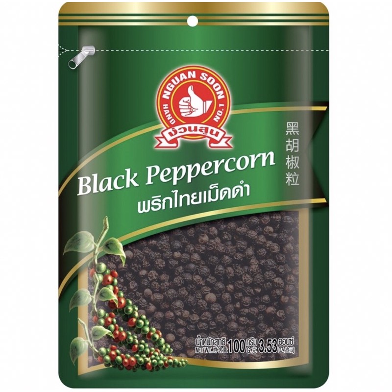 พริกไทยเม็ดดำตรามือ ขนาด 100 กรัม No.1 Hand Brand Black Peppercorn 100 g. (08-0182)