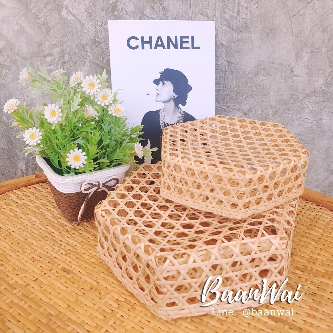 กล่องชะลอมสาน กล่องไม้ไผ่สาน ทรงหกเหลี่ยม กล่องชะลอม