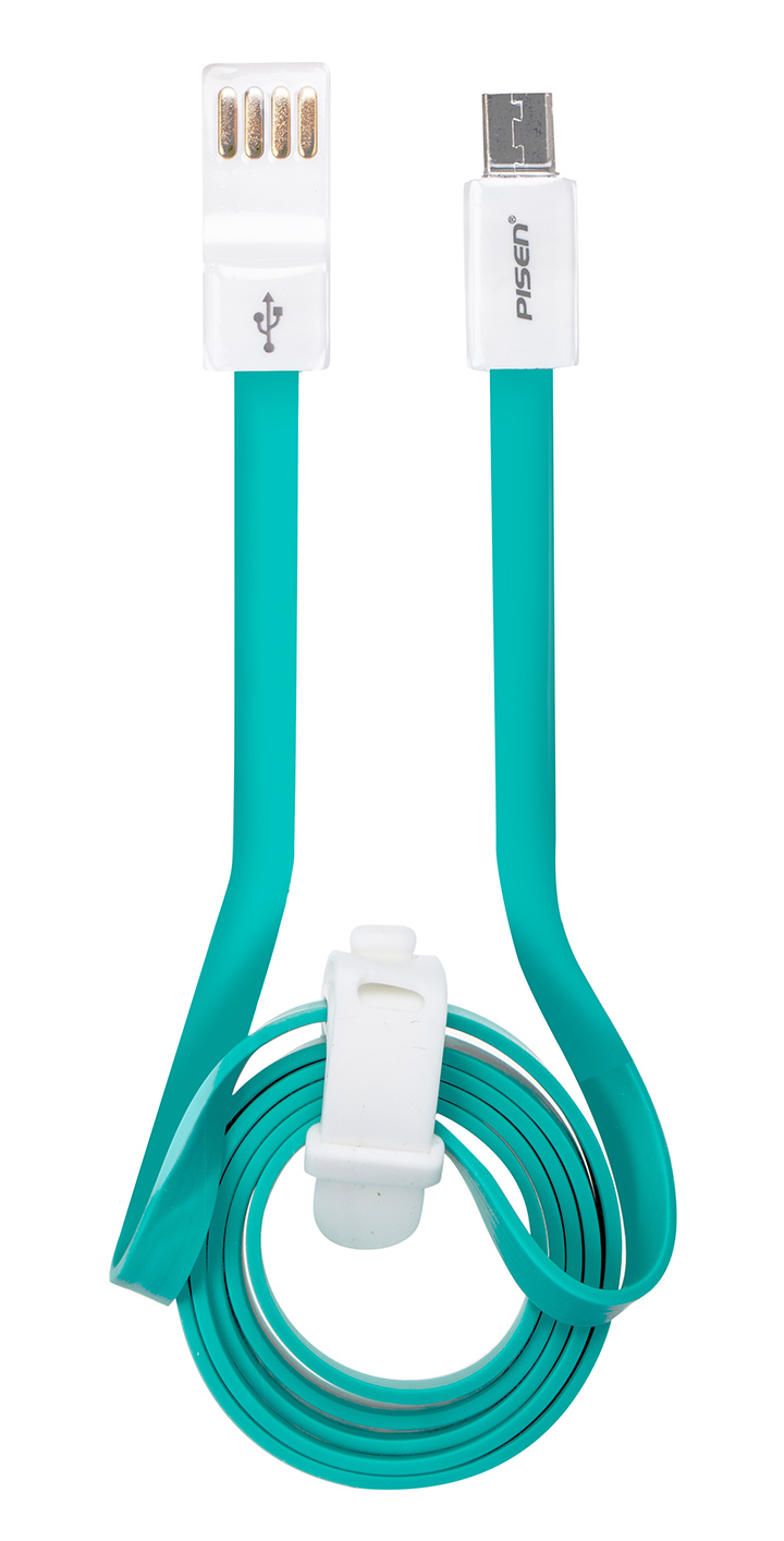 PISEN สายชาร์จ Micro USB Noodle Data Transmit and Charging Cable ยาว 800 mm อุปกรณ์สำหรับรีชาร์จและซิงค์เพื่อโอนถ่ายข้อมูลแบบ 2-in-1 USB 2.0 แรงดันสูง - สีฟ้าเขียว