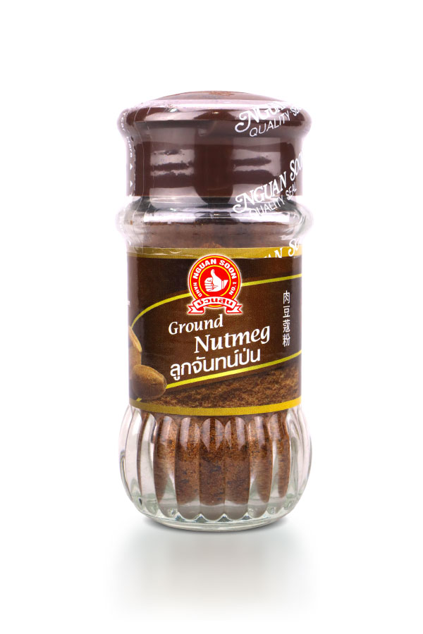 ลูกจันทร์ป่นในขวดแก้ว ตรามือ Ground Nutmeg 45 g. (05-0869)