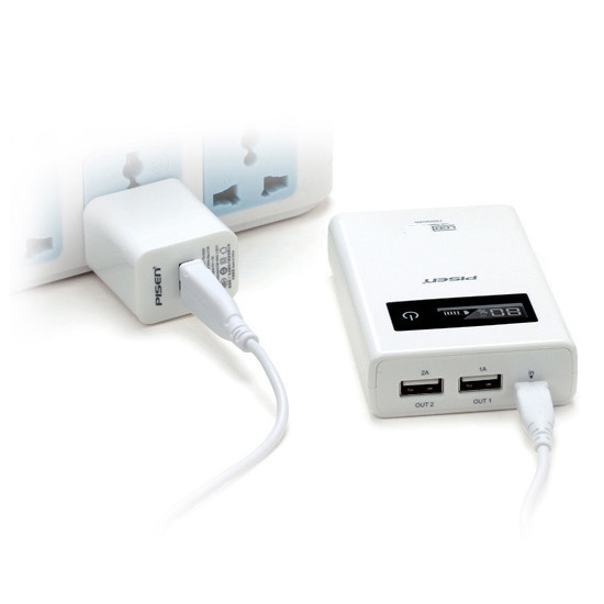PISEN แบตสำรองแท้ 7,500 mAh พาวเวอร์แบงค์ LCD Power Station รุ่น TS-D110 จอ LCD แสดงผล ชาร์จเร็ว 2.4A สวิตซ์ทัชกรีน Dual USB คู่ 5V-2A เก็บประจุเต็มที่ได้ยาวนาน พกพาสะดวก ฟรี!! สาย Micro USB - สีขาว