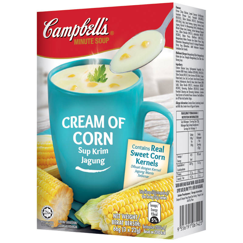 Campbells Minute Soup Cream of Corn ซุปครีมข้าวโพดกึ่งสำเร็จรูปชนิดผง ตรา แคมเบล 66 g. (05-8648)