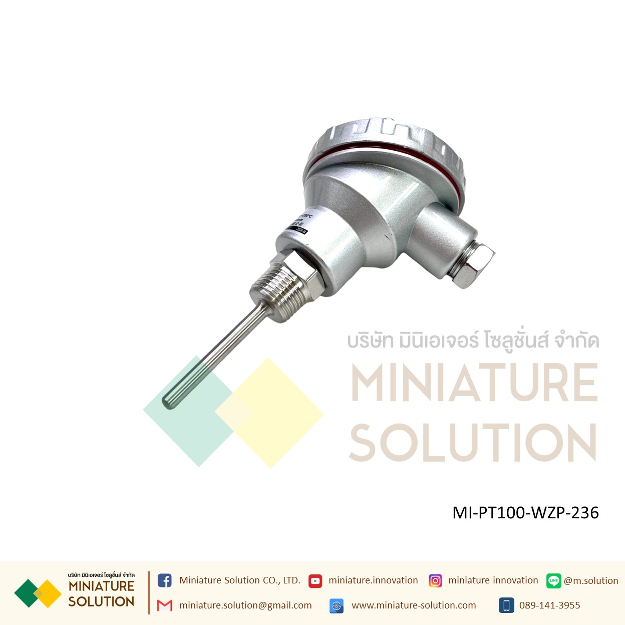 เซนเซอร์ วัดอุณหภูมิ WZP-236 RTD Temperature Sensors PT100 RTD Sensor, 6mm Dia, 50mm Long, 3 Wire, -50 +250°C Max