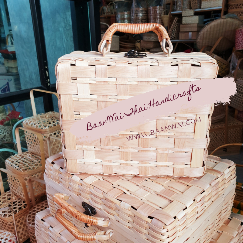 กระเป๋าไม้สาน บุผ้า 3 ใบชุด