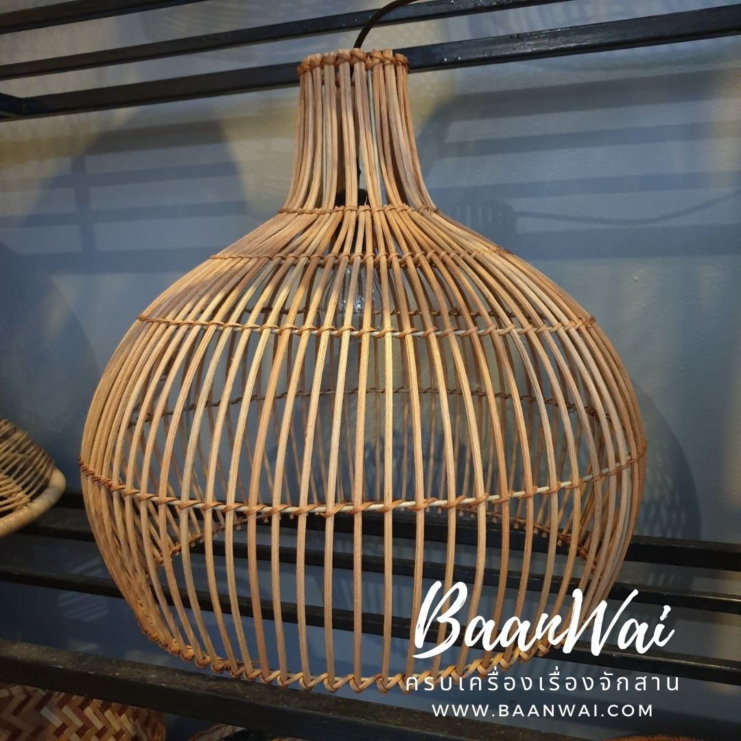 โคมไฟตกแต่ง โคมไฟหวาย โคมไฟทรงน้ำเต้าลายตรง