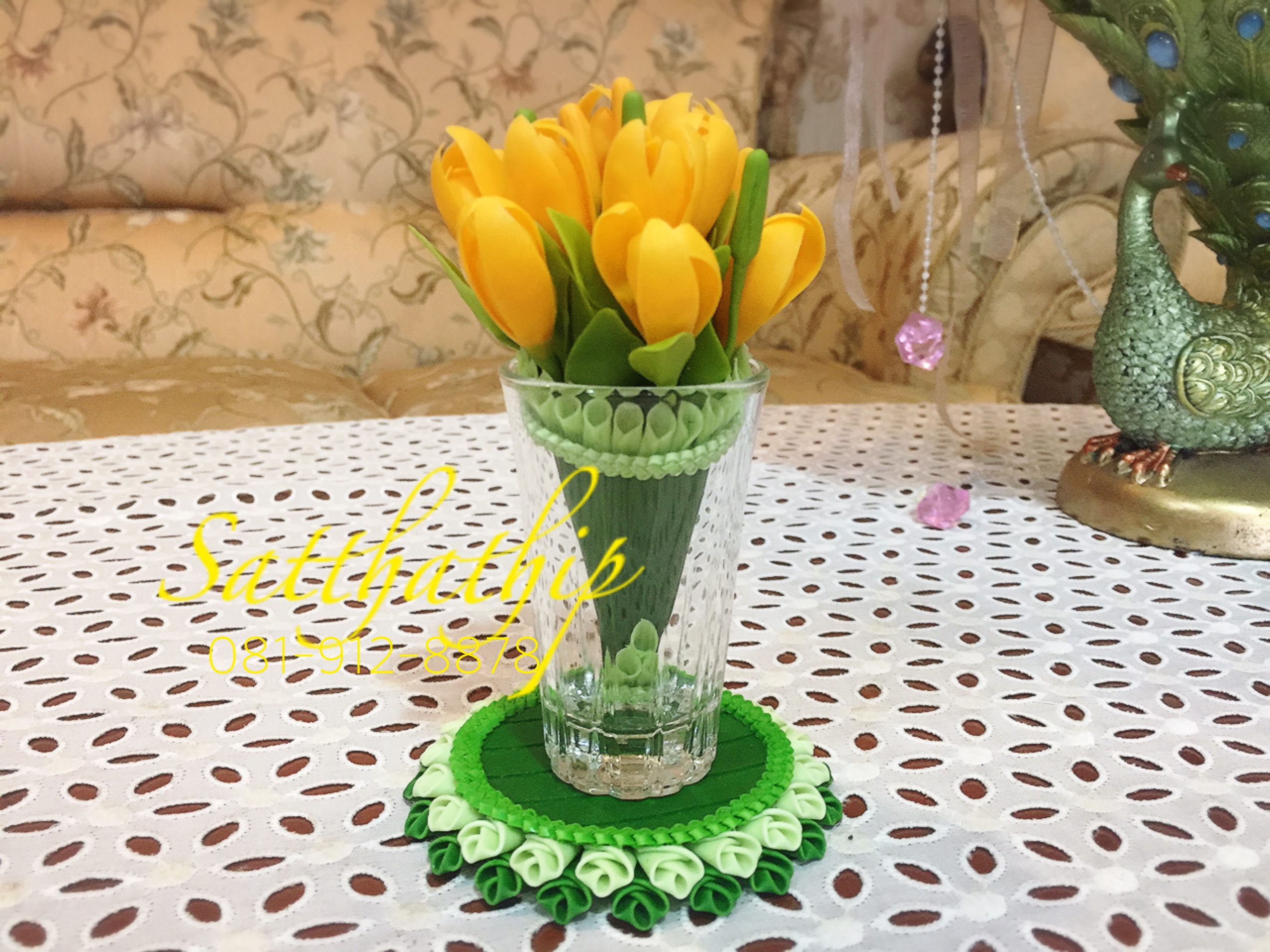 ชุดกรวยดอกจำปา พร้อมถาดประดิษฐ์จากดิน - Champaka Flower
