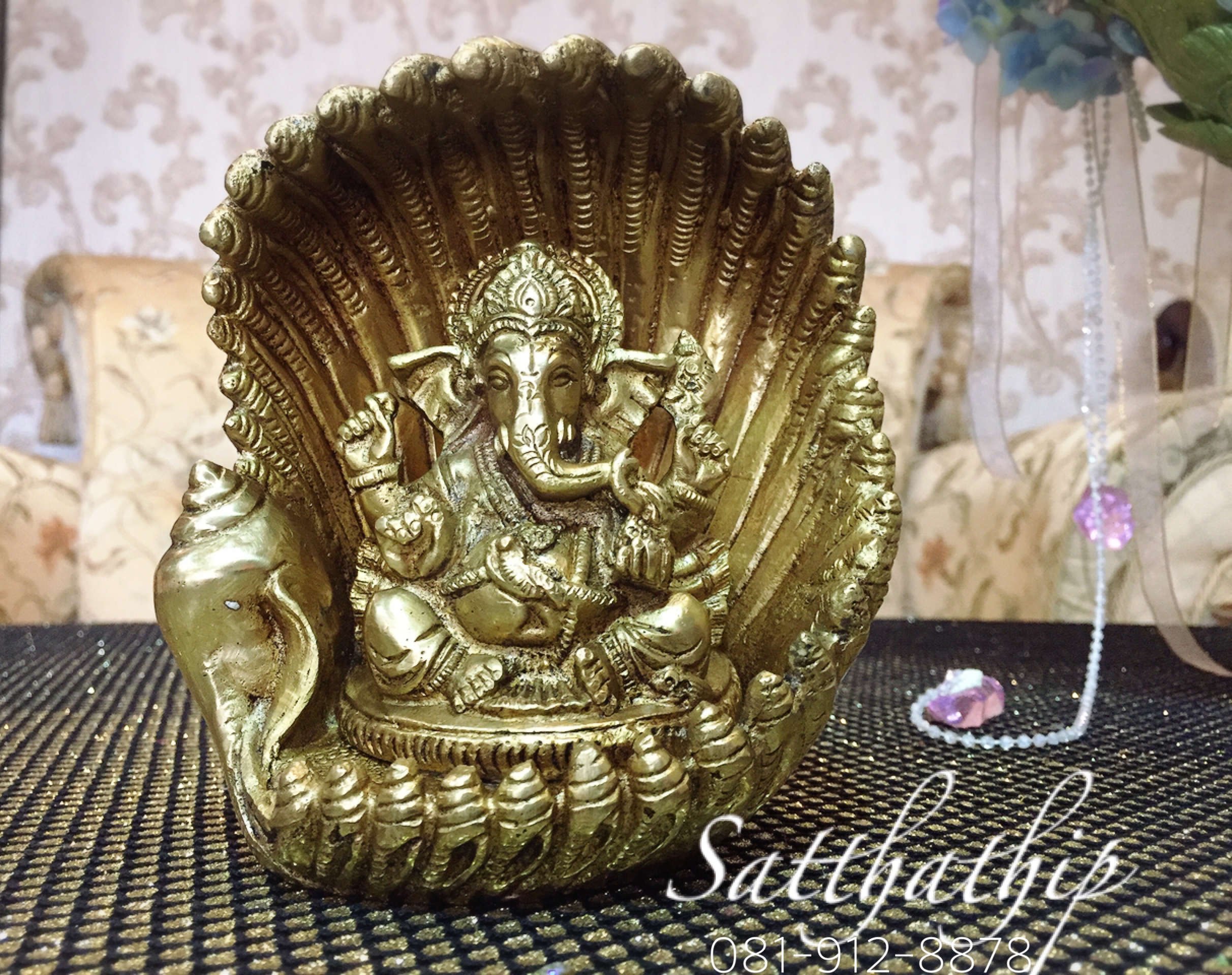 พระพิฆเนศปาง พระรีนาโมจัน คณปติ ประทับหอย (Runamochana Ganapati) (ทองเหลือง) ผลิตและนำเข้าจากอินเดีย - Ganesha: Lord of Success