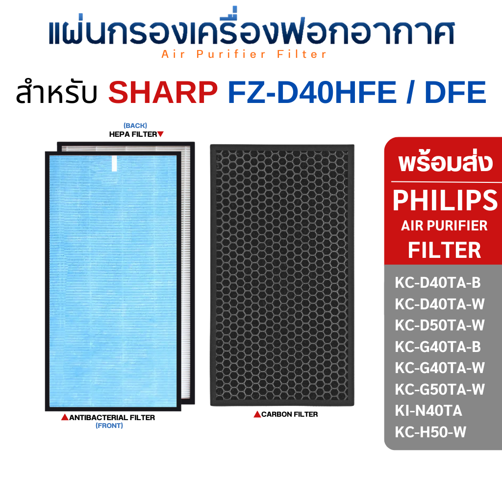 Sharp แผ่นกรองอากาศ FZ-D40HFE FZ-D40DFE สำหรับ เครื่องฟอกอากาศ รุ่น KC-D40TA, KC-D50TA, KC-G40TA, KC-G50TA