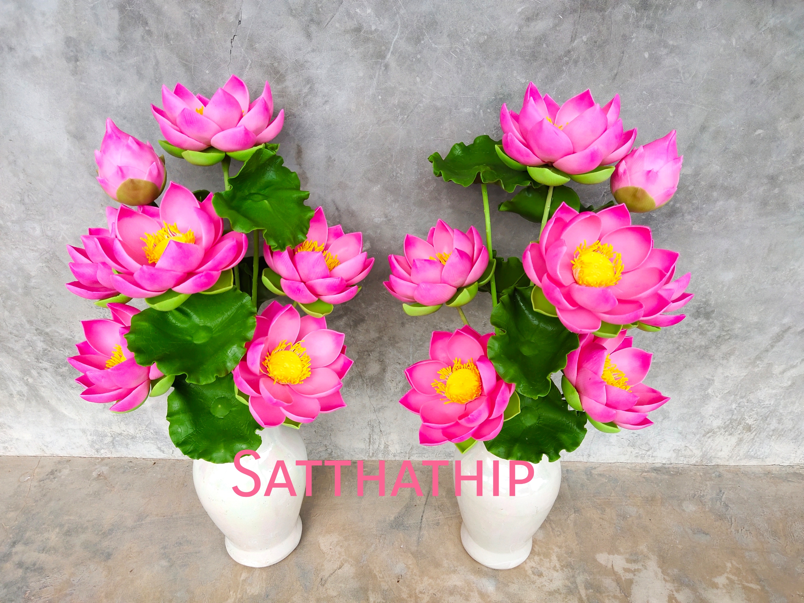 แจกันดอกบัว - ดอกบัวประดิษฐ์ - แจกันดอกบัวหลวงสีชมพู (ข้างละ 6 ดอก) ประดิษฐ์จากดิน - แจกันดอกบัวประดิษฐ์ - Lotus Flower