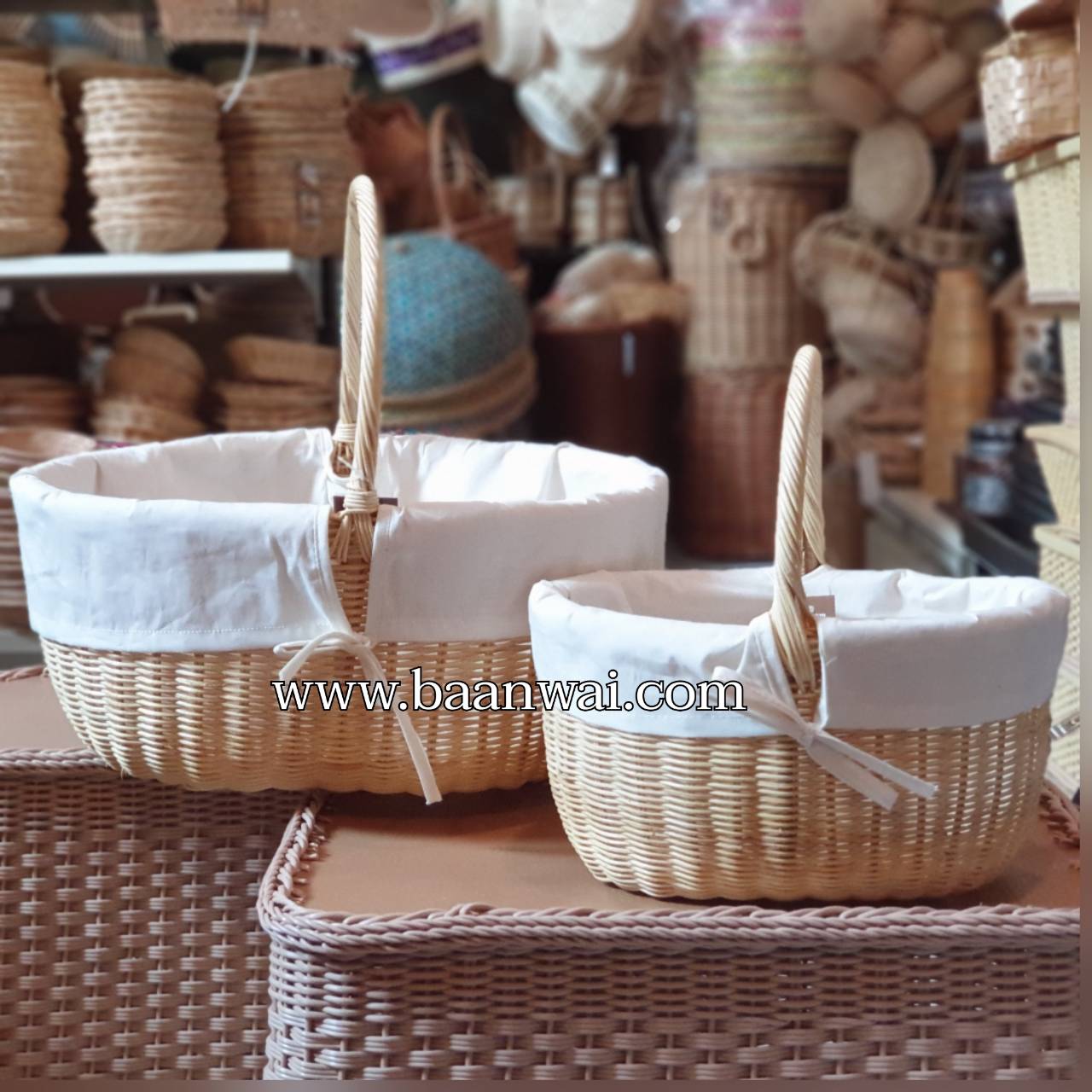 ตะกร้าหวายบุผ้า ตะกร้าเด็กอ่อน ตะกร้าปิคนิค ตะกร้าเอนกประสงค์