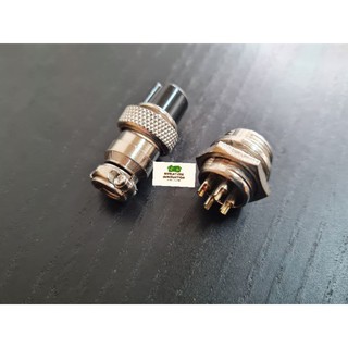 ชุดหัวประกอบ Aviation plug connector socket GX16 set 4 core wire connector 16mm ขนาด : Aviation plug GX16-4P plug + socket (สีเงิน ตัวผูู้+ตัวเมีย)