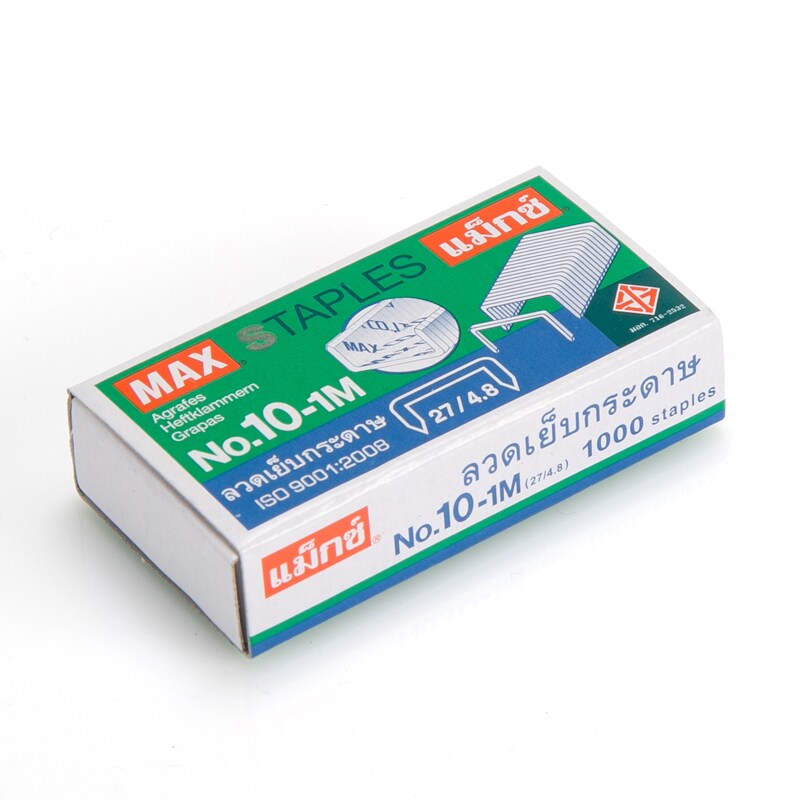 Max - แม็กซ์ ลวดเย็บกระดาษ ลูกแม็กซ์ ลูกแม็ก รุ่น NO.10-1M (27/4.8) บรรจุ 1000 ลวดใน 1 กล่อง
