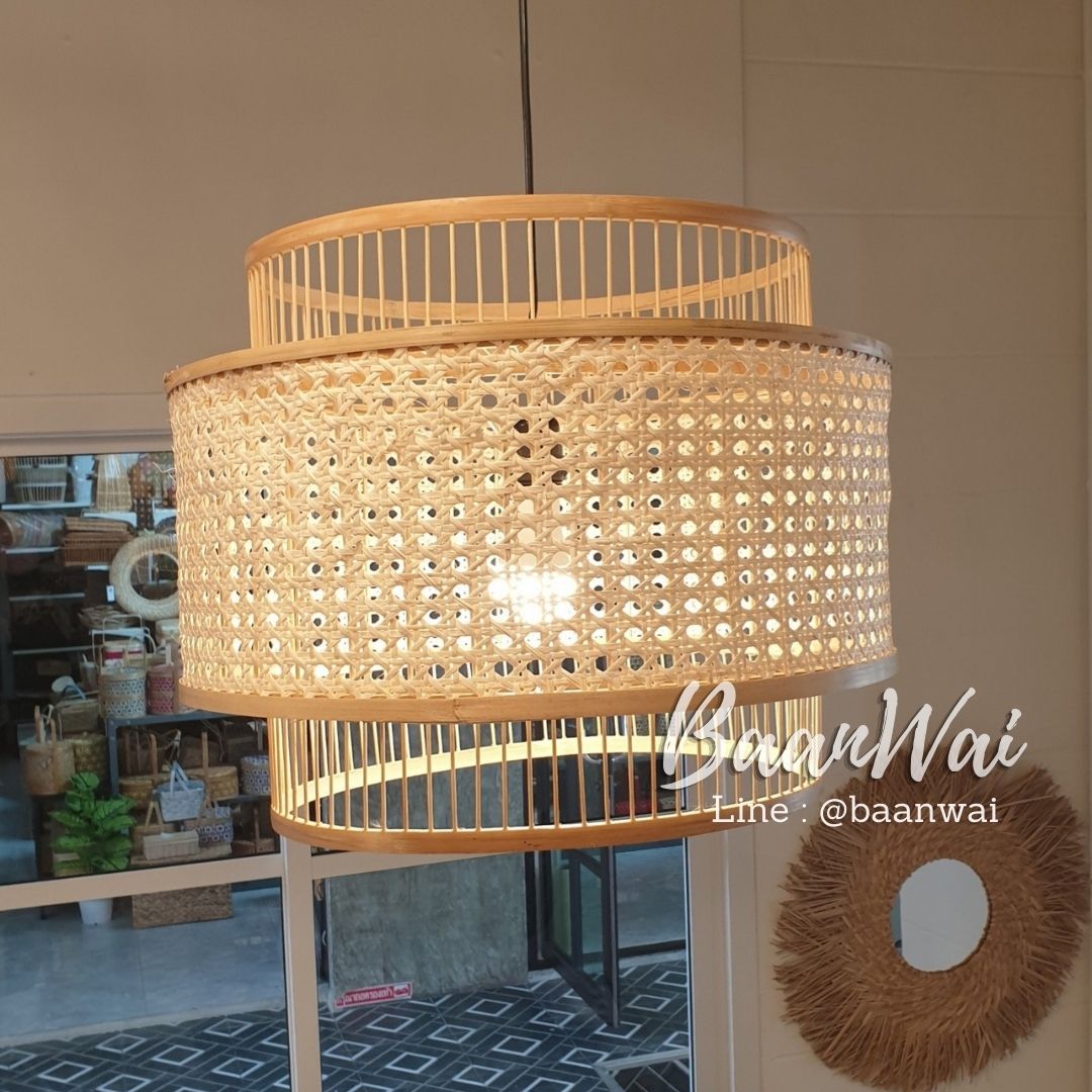 โคมไฟไม้ไผ่ สานแผ่นหวายลายพิกุล โคมไฟไม้ไผ่ โคมไฟตกแต่ง โคมไฟ ขนาด 50 * 39 cm