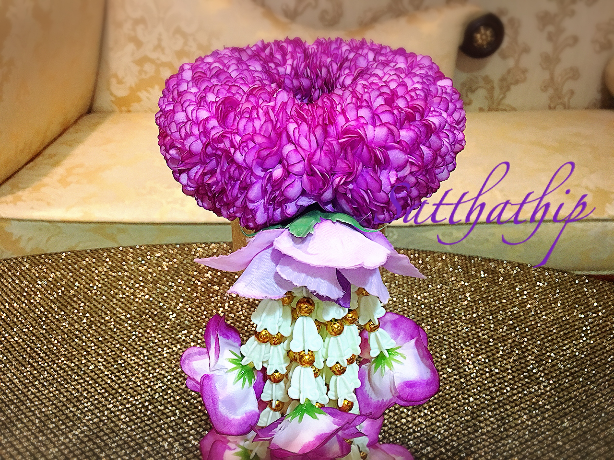 พวงมาลัยผ้า - พวงมาลัยดอกมัม ประดิษฐ์ - พวงมาลัยถวายศาลพระภูมิ - Fabric Garland