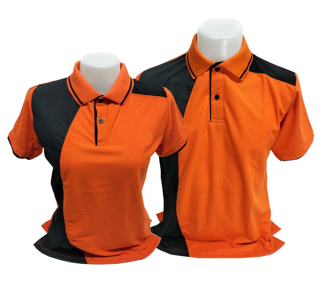 เสื้อโปโลสีส้ม ตัดดำ แขนเบิ้ลดำ TC MICRO JUTI