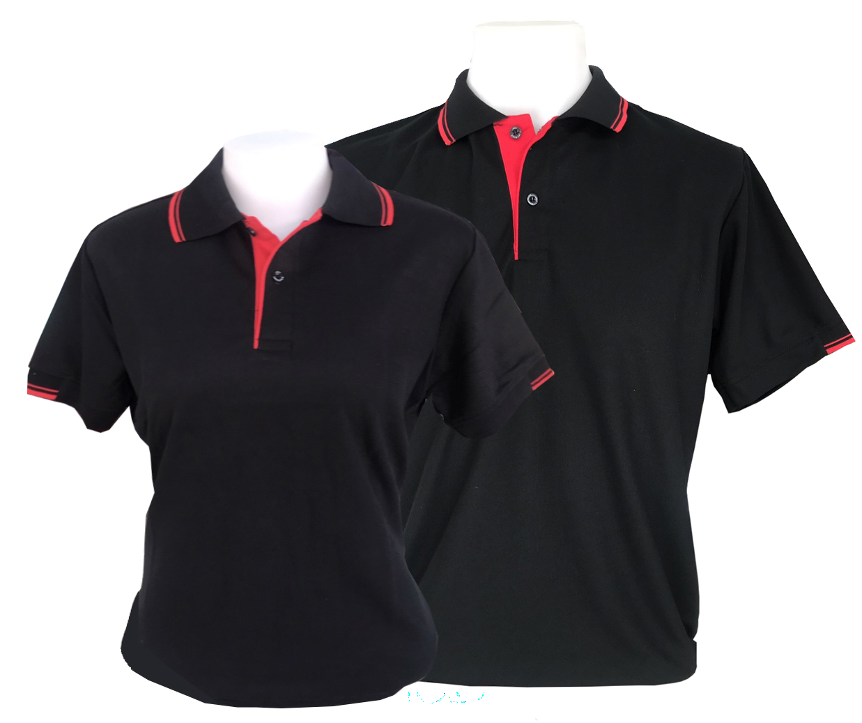 เสื้อโปโลสีดำ แต่งแบบด้วยสีแดง ราคาส่ง 3 ตัวขึ้นไป