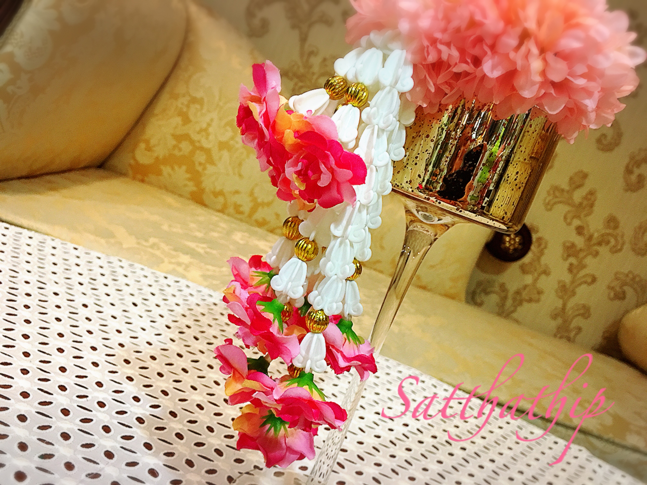 พวงมาลัยผ้า - พวงมาลัยดอกมัม ประดิษฐ์ - พวงมาลัยถวายศาลพระภูมิ - Fabric Garland