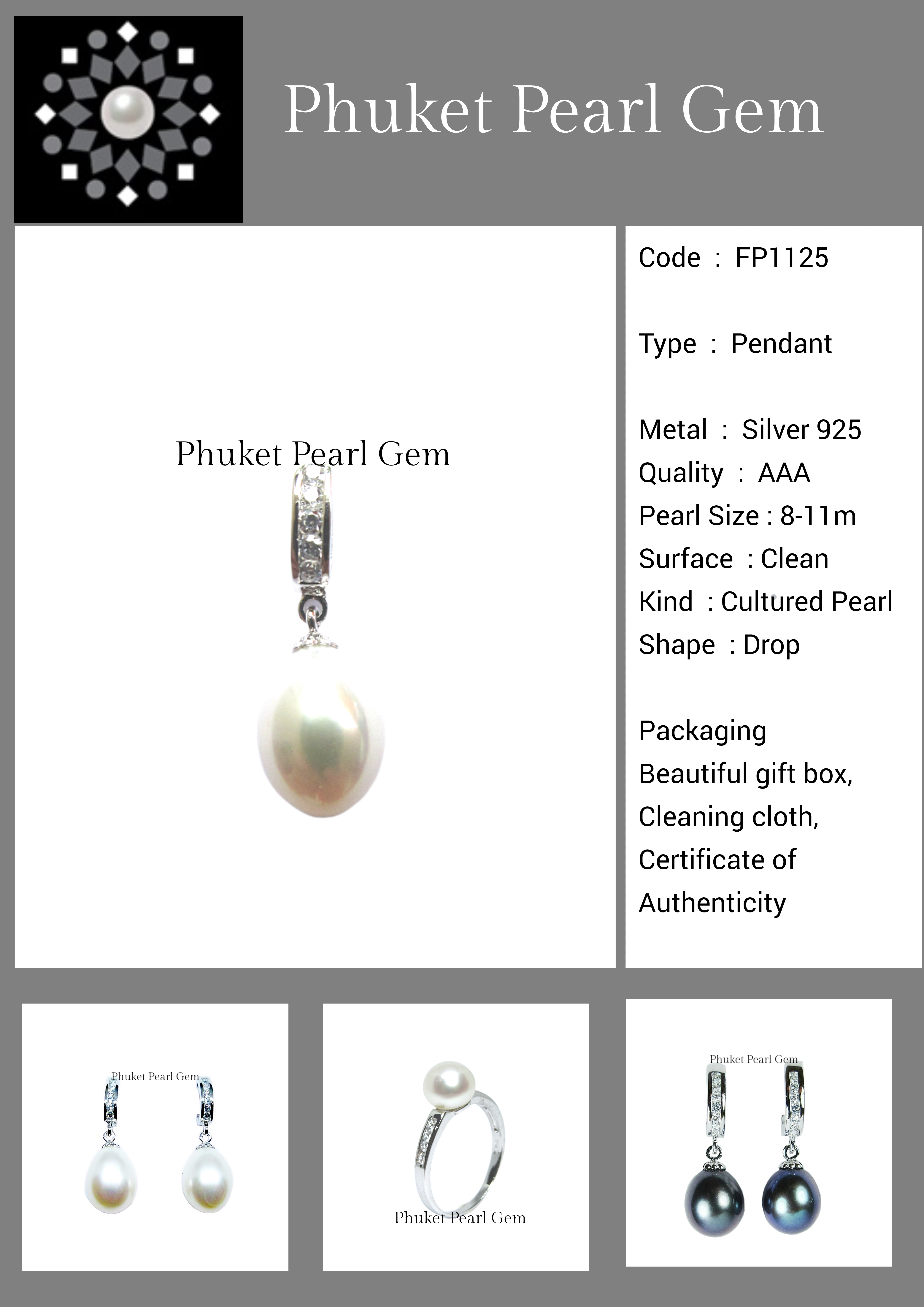 Single Drop White Pearl Sterling Silver Pendant