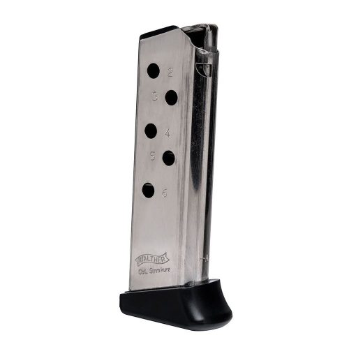 แม็กกาซีนปืน(Magazine)WALTHER PPK .380-6นัด แสตนเลสรองนิ้วก้อย
