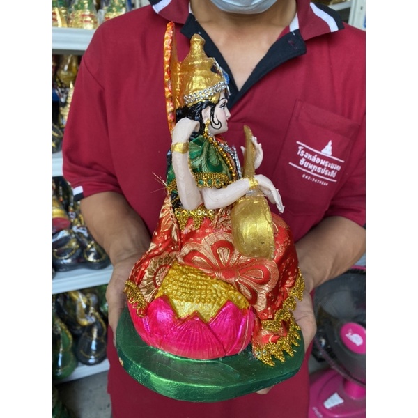 พระเเม่สุรัสวดี ประดับผ้าจริง สูง12นิ้งว